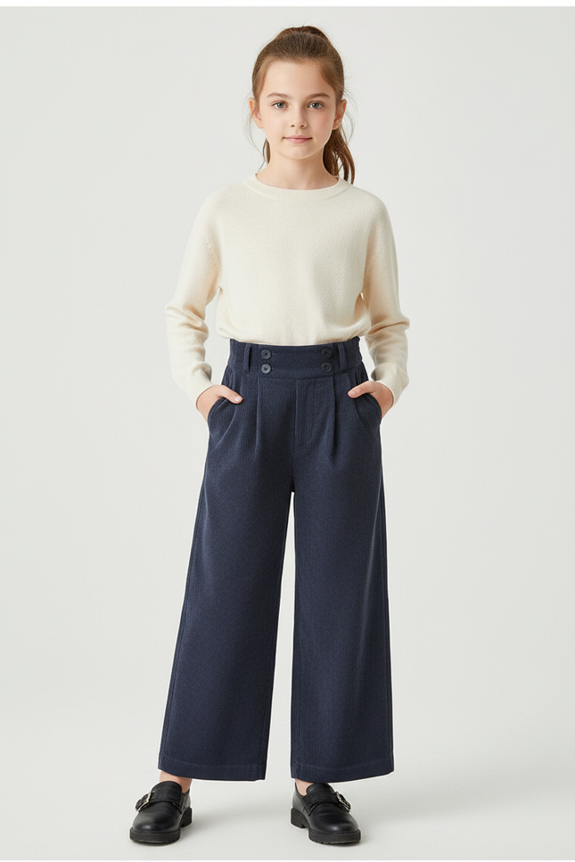 Pantalon Chino Bleu Marine Côtelé Ample Enfant - Cordé