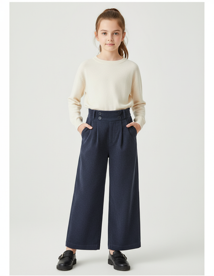 Pantalon Chino Bleu Marine Côtelé Ample Enfant - Cordé
