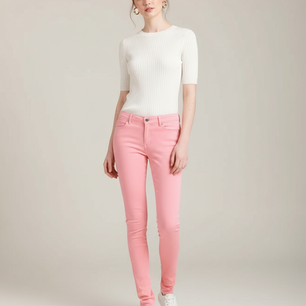 Pantalon Chino Rose Skinny Stretch Confort Femme - Gabardine