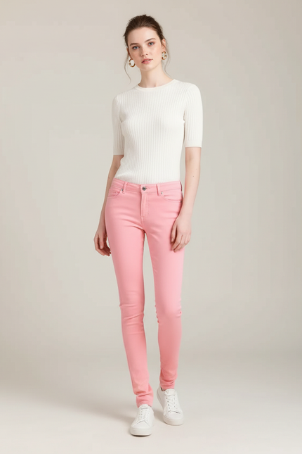 Pantalon Chino Rose Skinny Stretch Confort Femme - Gabardine