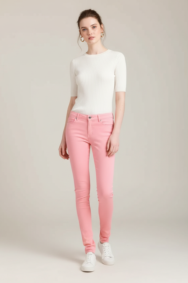Pantalon Chino Rose Skinny Stretch Confort Femme - Gabardine