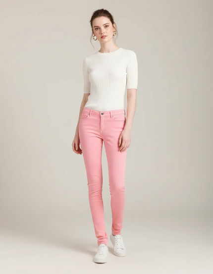 Pantalon Chino Rose Skinny Stretch Confort Femme - Gabardine