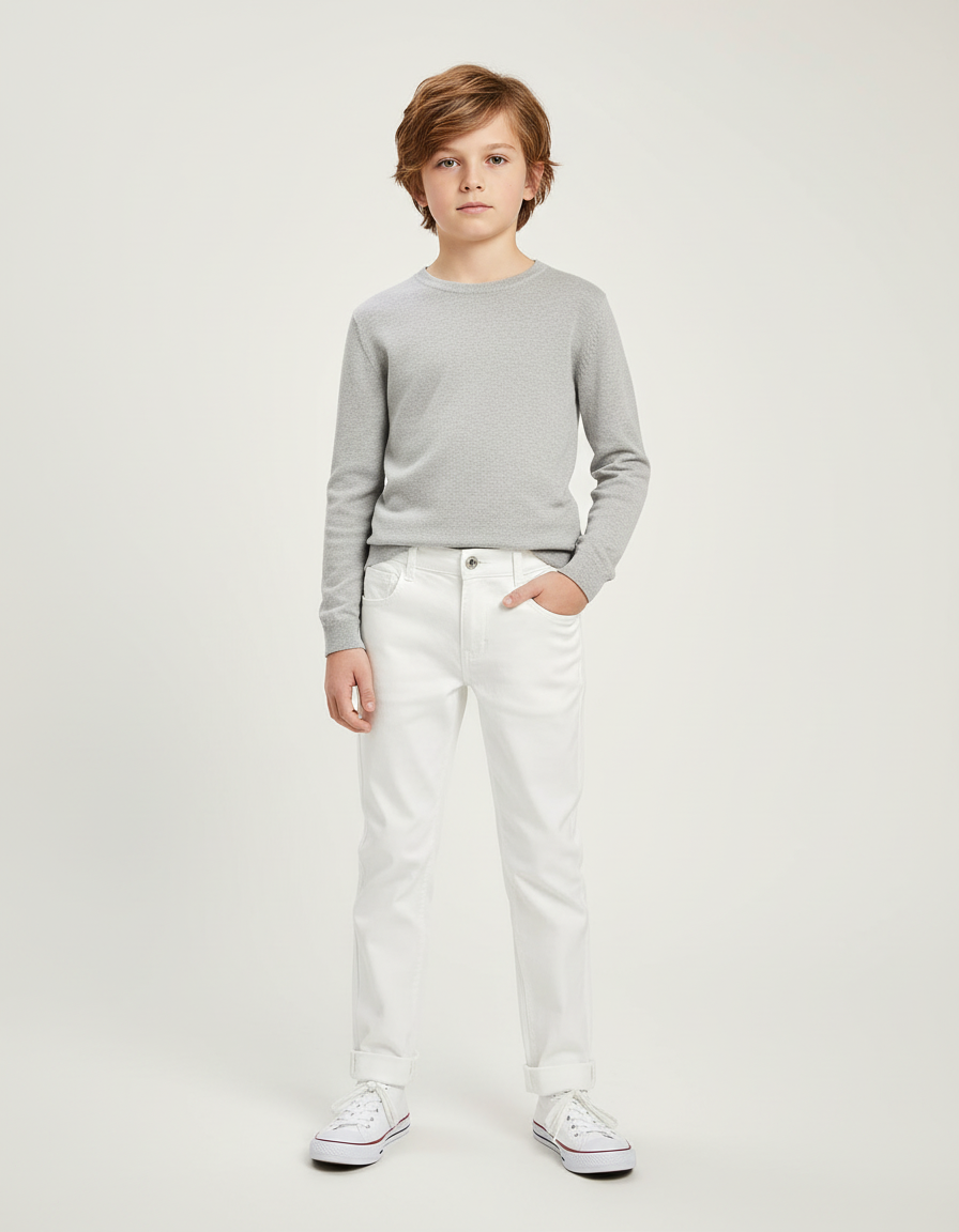Pantalon Chino Blanc Garcon - Gabardine