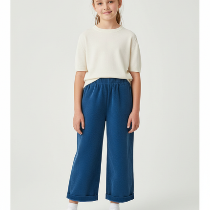 Pantalon Chino Bleu Côtelé Ample Décontracté Enfant - Cordé