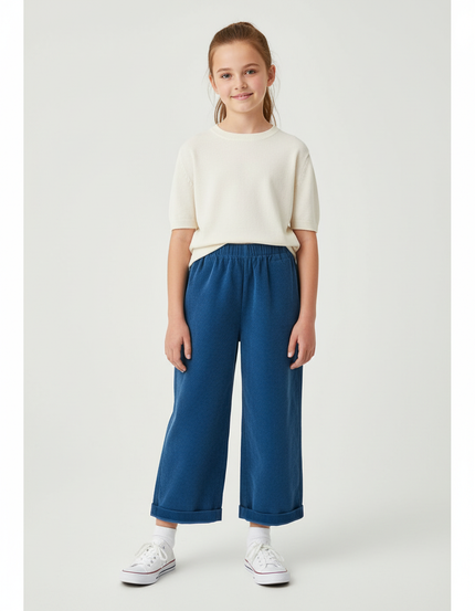 Pantalon Chino Bleu Côtelé Ample Décontracté Enfant - Cordé