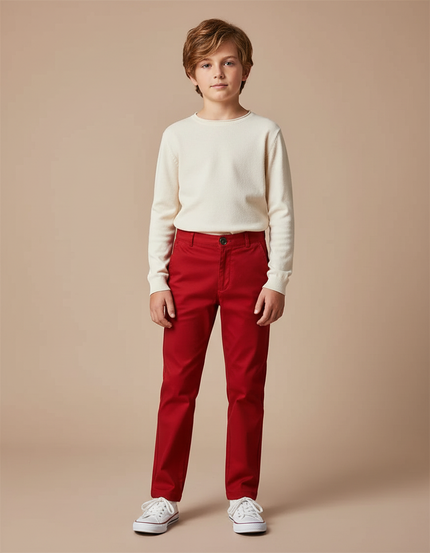 Pantalon Chino Rouge Droit Coton Garçon Élégant