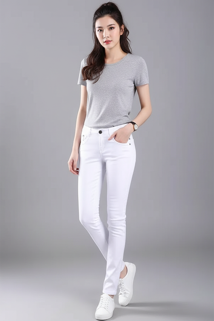 Pantalon Chino Blanc Skinny Stretch Femme Confortable - Jean