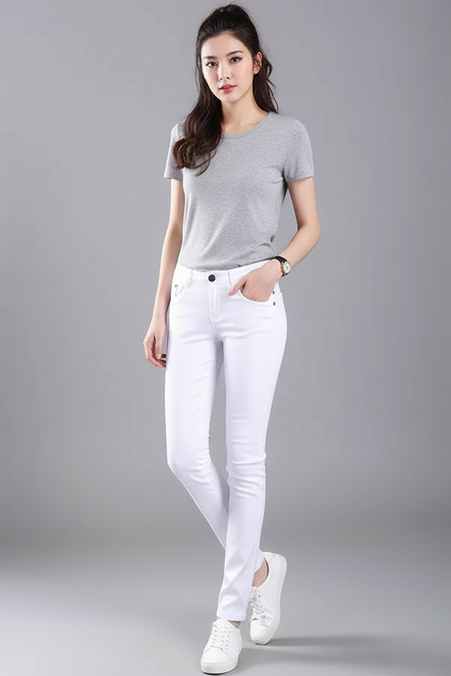 Pantalon Chino Blanc Skinny Stretch Femme Confortable - Jean