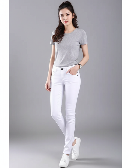 Pantalon Chino Blanc Skinny Stretch Femme Confortable - Jean