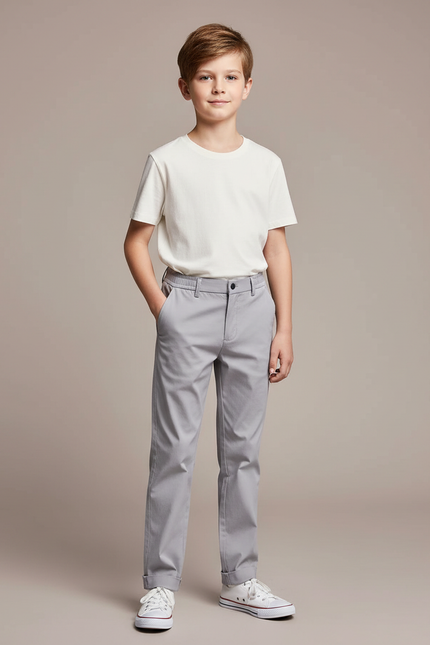 Pantalon Chino Gris Coton Stretch Enfant Décontracté