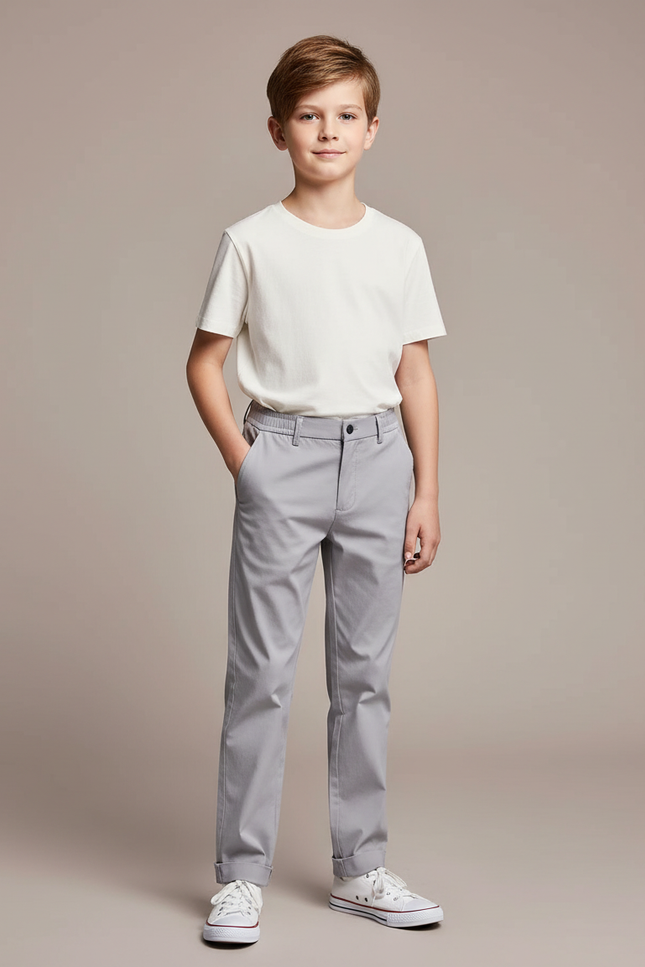 Pantalon Chino Gris Coton Stretch Enfant Décontracté