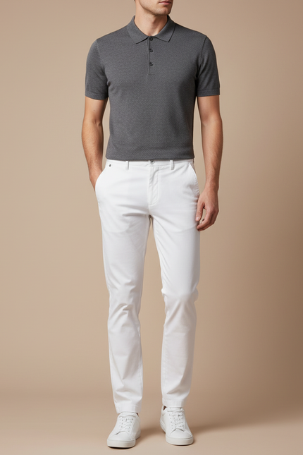Pantalon Chino Blanc Coton Droit Élégant Homme