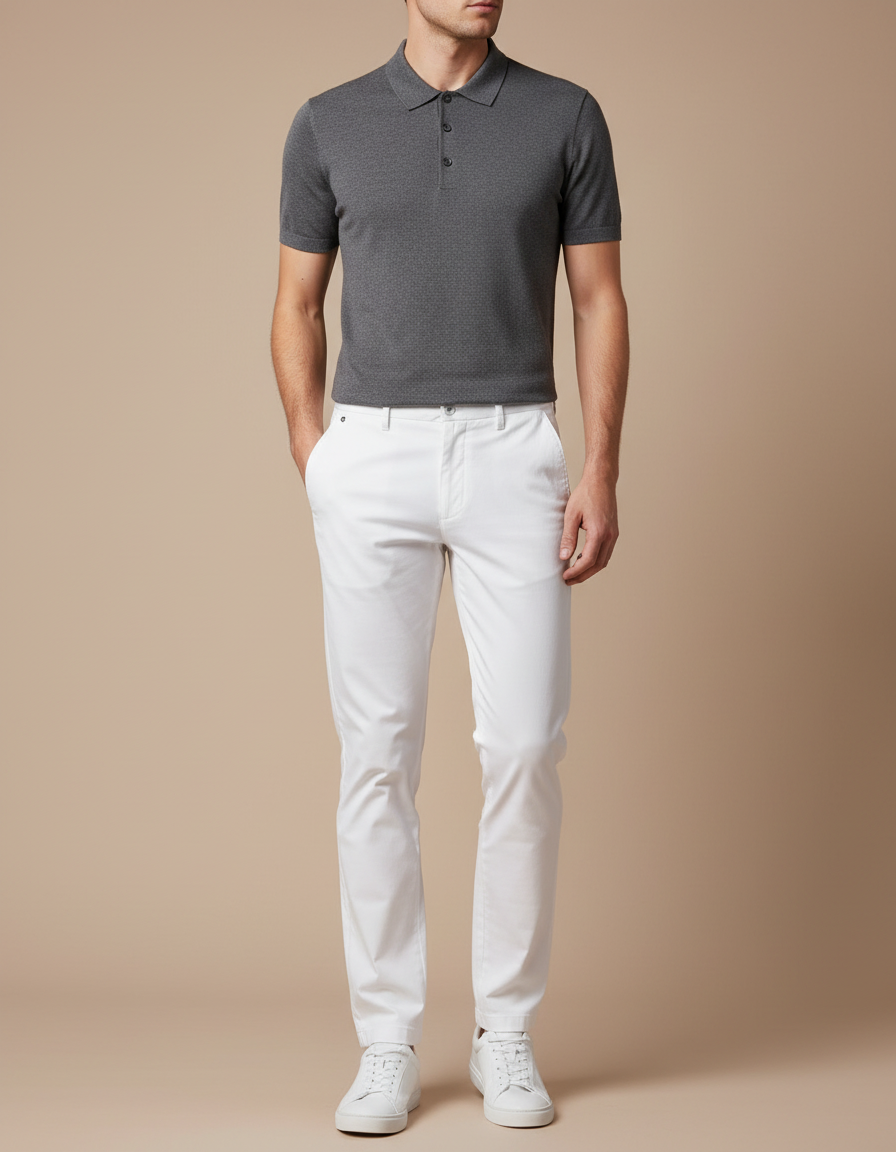 Pantalon Chino Blanc Coton Droit Élégant Homme