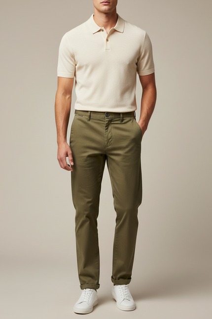 Pantalon Chino Kaki Coton Droit Homme Décontracté