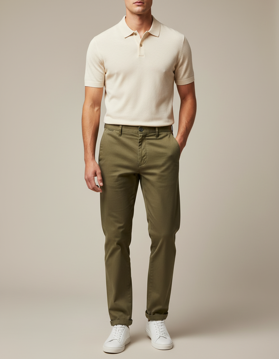 Pantalon Chino Kaki Coton Droit Homme Décontracté