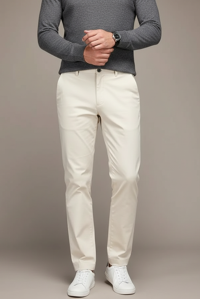 Pantalon Chino Écru Coton Droit Homme Décontracté - Beige