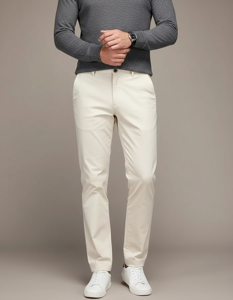 Pantalon Chino Écru Coton Droit Homme Décontracté - Beige