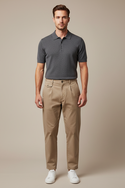 Pantalon Chino Relaxed - Beige Coton