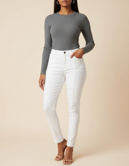 Pantalon Chino Blanc Skinny Élastique Femme Confortable - Coton