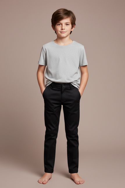 Pantalon Chino Noir Slim Coton Garçon Décontracté