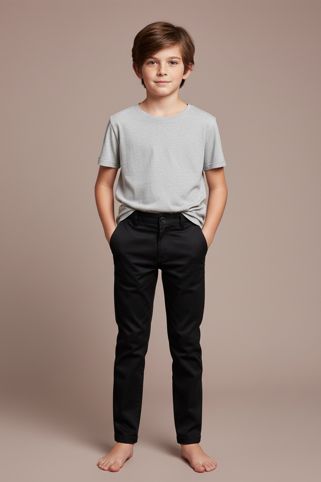 Pantalon Chino Noir Slim Coton Garçon Décontracté