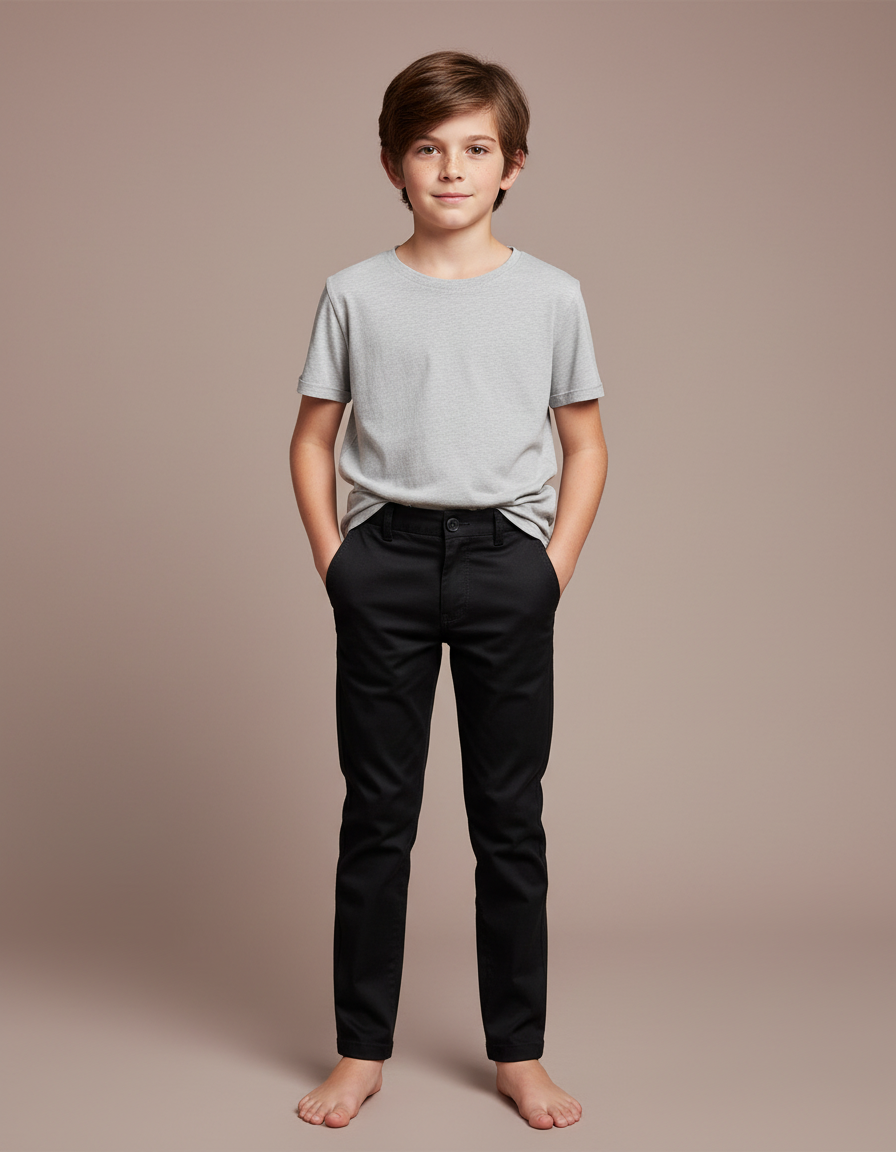 Pantalon Chino Noir Slim Coton Garçon Décontracté