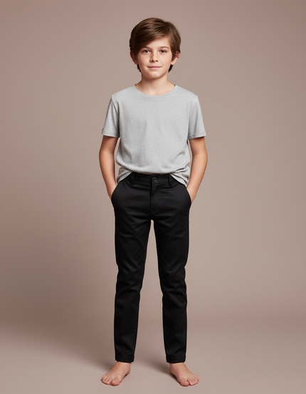 Pantalon Chino Noir Slim Coton Garçon Décontracté