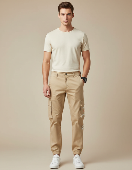 Pantalon Chino Beige Cargo Jogger Coton Homme
