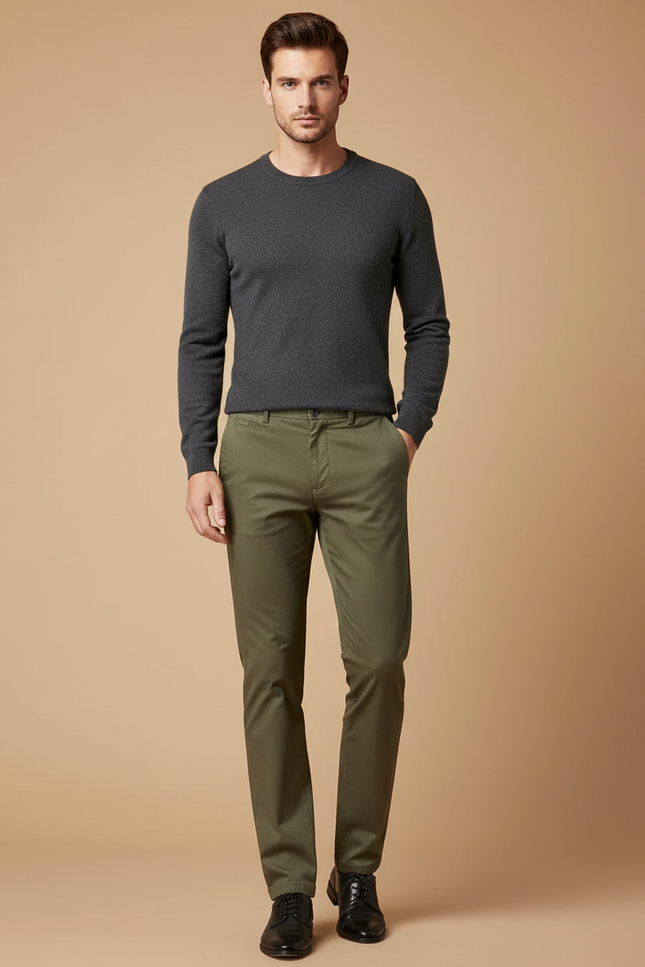 Pantalon Vert Homme Chino - Kaki Gabardine