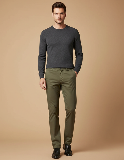 Pantalon Vert Homme Chino - Kaki Gabardine