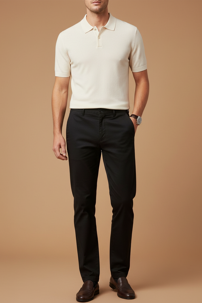Pantalon Chino Noir Coton Stretch Coupe Droite Homme