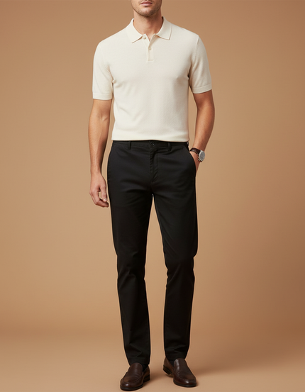 Pantalon Chino Noir Coton Stretch Coupe Droite Homme