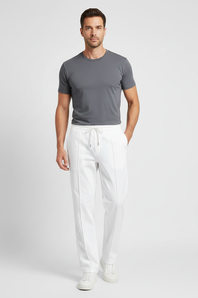 Pantalon Chino Blanc Droit Cordon Décontracté Homme - Coton