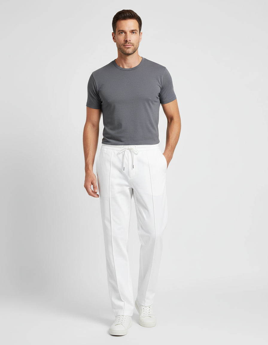 Pantalon Chino Blanc Droit Cordon Décontracté Homme - Coton