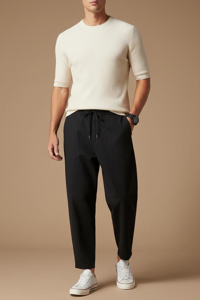 Pantalon Chino Noir Coton Ample Décontracté Homme