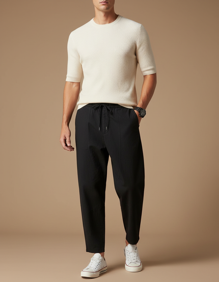 Pantalon Chino Noir Coton Ample Décontracté Homme