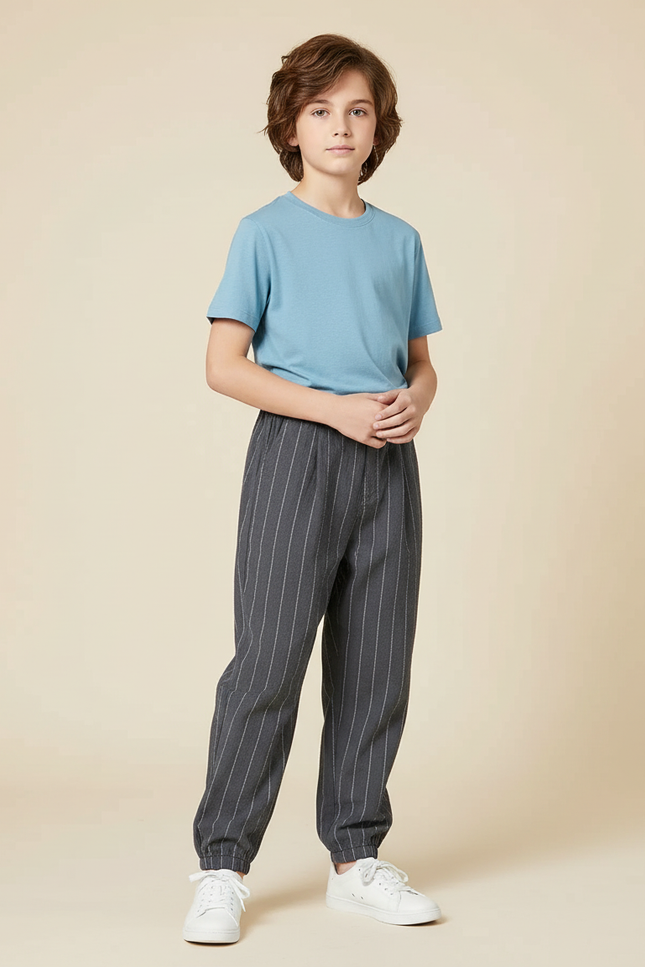 Pantalon Chino Gris Rayé Ample Coton Enfant