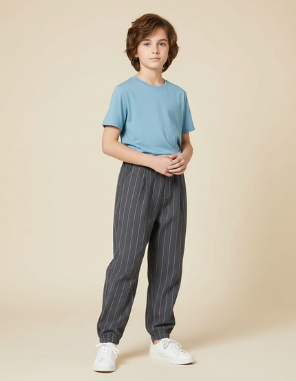Pantalon Chino Gris Rayé Ample Coton Enfant