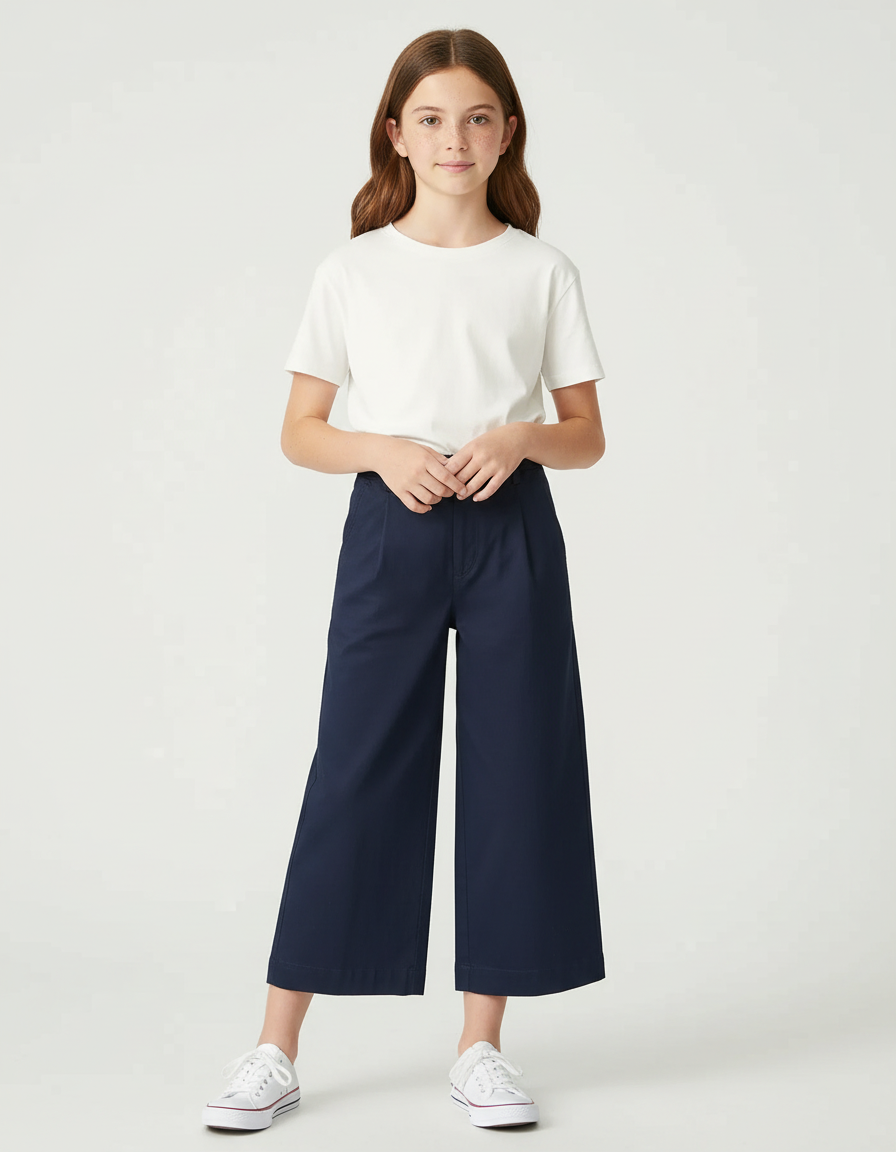 Pantalon Chino Bleu Marine Ample Coton Enfant Décontracté