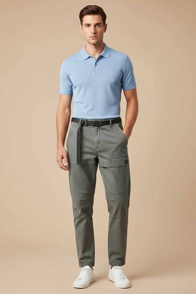 Pantalon Chino Homme Cargo Multipoches Decontracte - Kaki Coton
