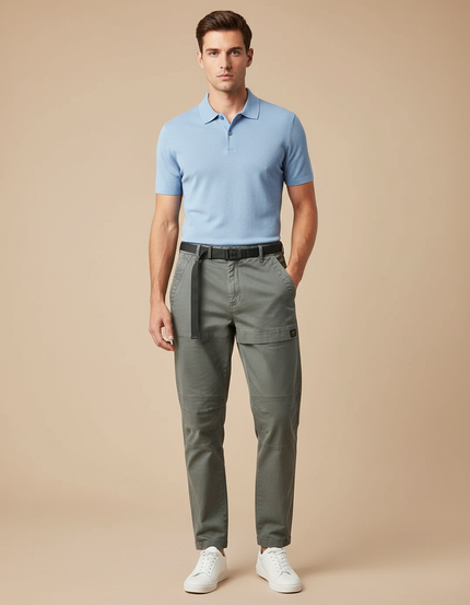 Pantalon Chino Homme Cargo Multipoches Decontracte - Kaki Coton
