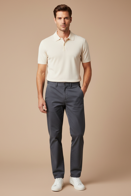 Pantalon Chino Homme Coupe Droite - Gris Coton