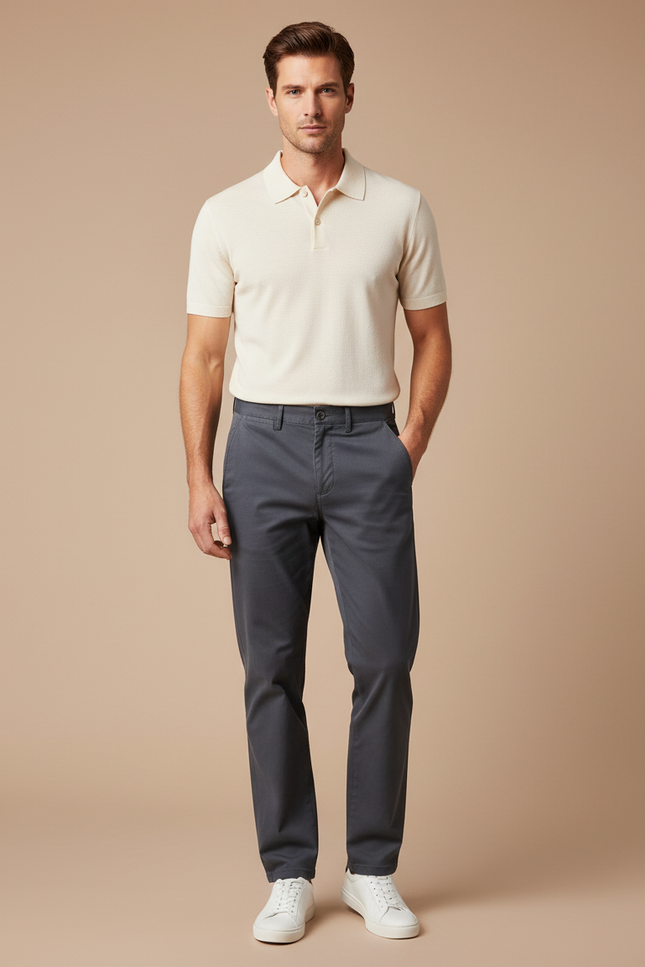 Pantalon Chino Homme Coupe Droite - Gris Coton