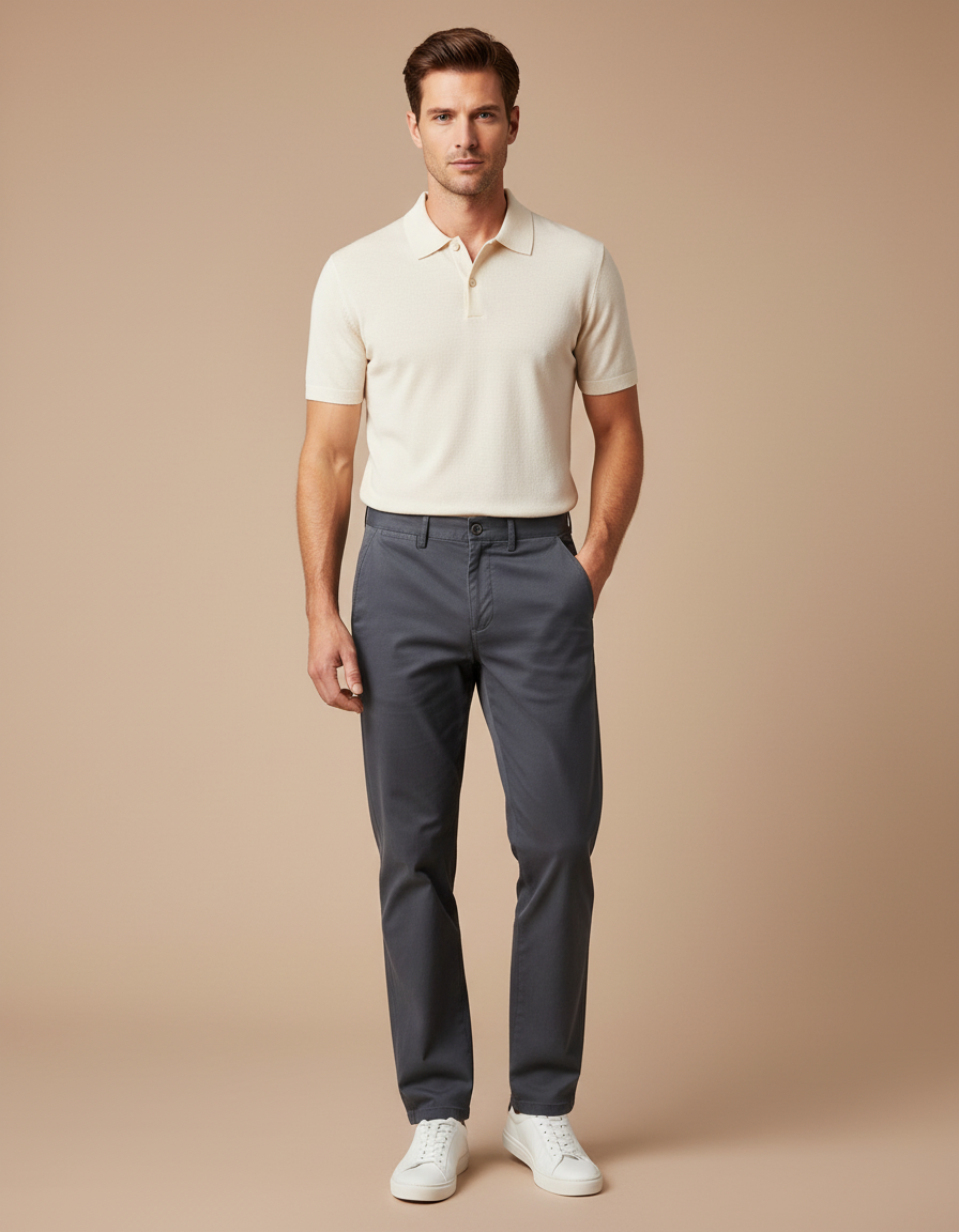 Pantalon Chino Homme Coupe Droite - Gris Coton