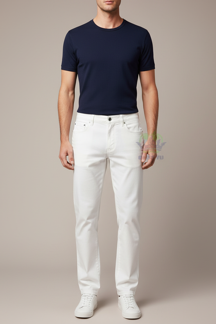 Pantalon Chino Blanc Homme Coupe Droite Coton Élégant