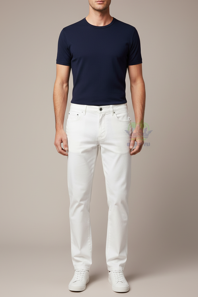 Pantalon Chino Blanc Homme Coupe Droite Coton Élégant