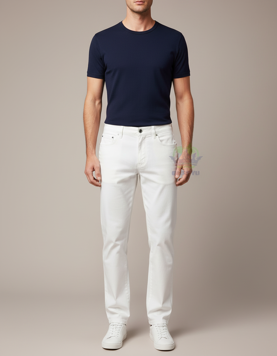 Pantalon Chino Blanc Homme Coupe Droite Coton Élégant