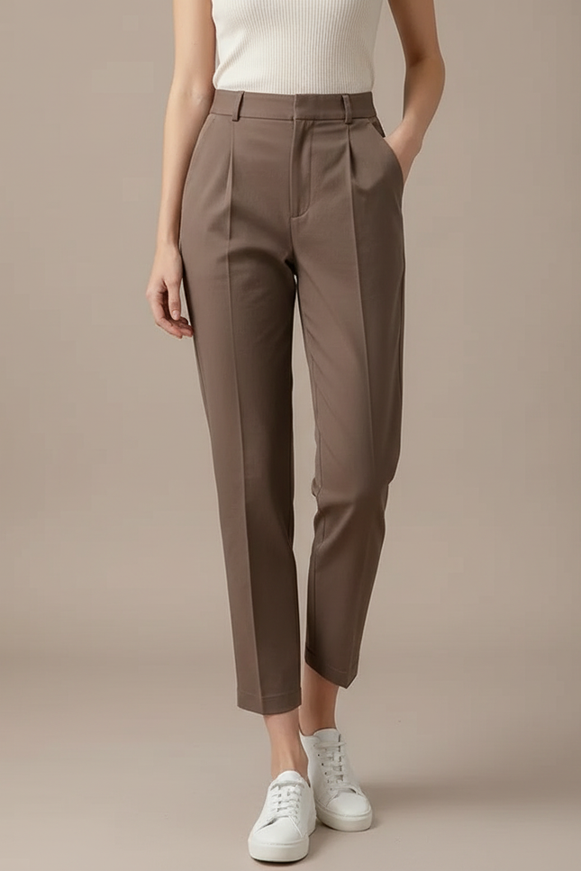 Pantalon Chino Carotte Femme - Marron Gabardine