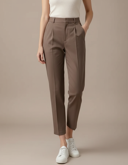 Pantalon Chino Carotte Femme - Marron Gabardine