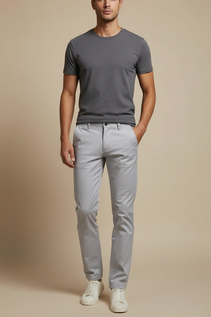 Pantalon Chino Gris Clair Slim Coton Homme